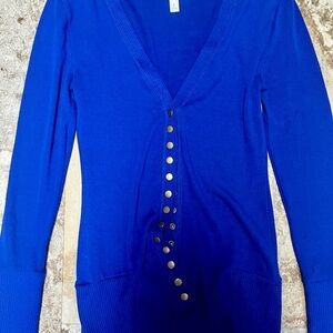 Zenana Outfitters Royal Blue Cardigan with Gold Accents